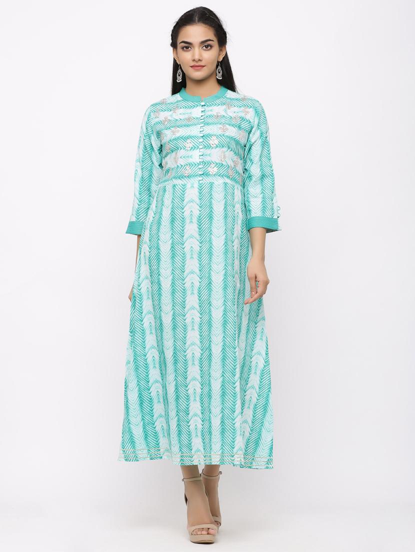 striped cotton a-line kurta - 17484590 - Zoom Image - 1
