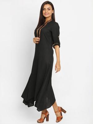 solid asymmetric ethnic dress - 17484633 - Standard Image - 2