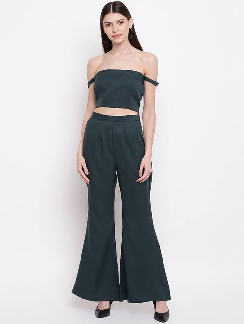 off shoulder crop top with trouser set - 17484815 - Standard Image - 1