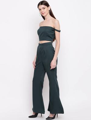 off shoulder crop top with trouser set - 17484815 - Standard Image - 2