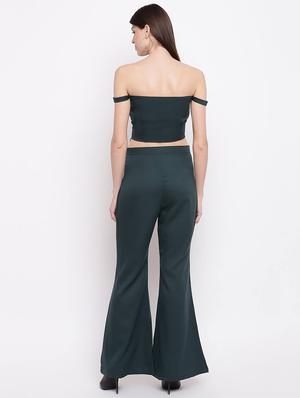 off shoulder crop top with trouser set - 17484815 - Standard Image - 3