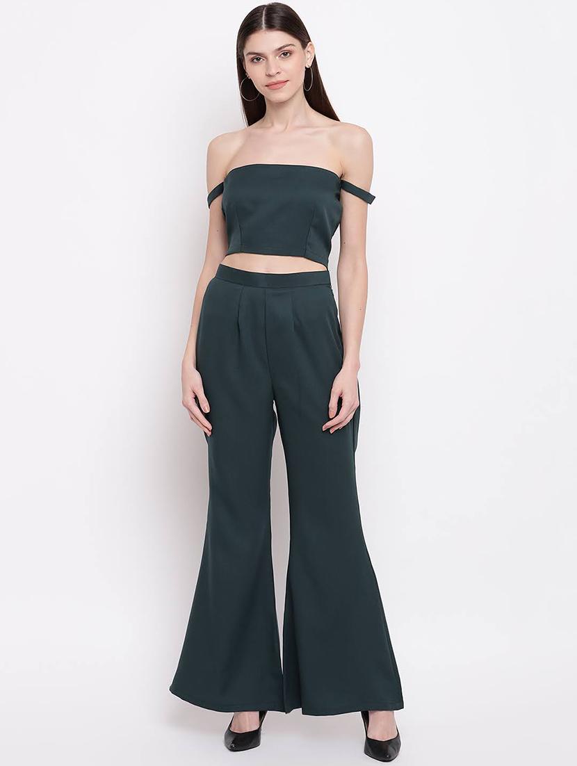 off shoulder crop top with trouser set - 17484815 - Zoom Image - 1