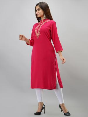 solid rayon straight kurta - 17484864 - Standard Image - 2