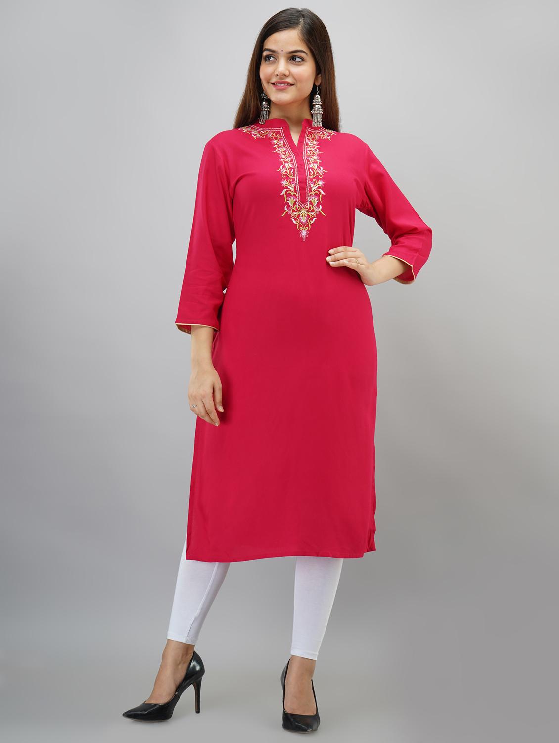 solid rayon straight kurta - 17484864 - Zoom Image - 1