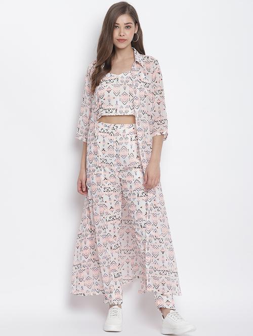 white polyester top and trouser with shrug - 17484878 - Standard Image - 1