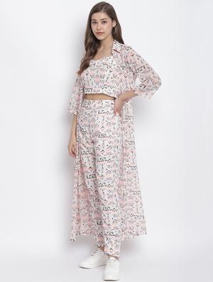 white polyester top and trouser with shrug - 17484878 - Standard Image - 2