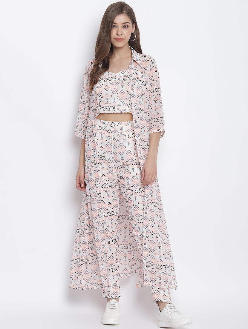 white polyester top and trouser with shrug - 17484878 - Zoom Image - 1