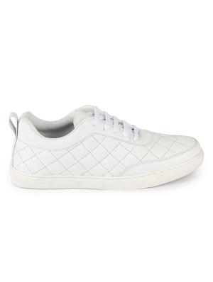 white synthetic lace up sneakers - 17484911 - Standard Image - 3