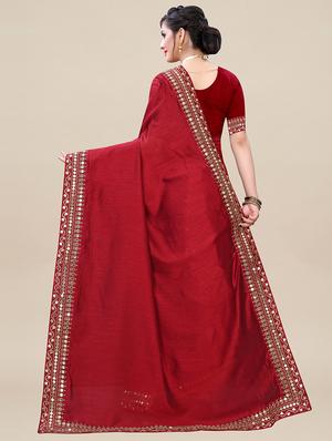 solid bordered saree with blouse - 17484940 - Standard Image - 2