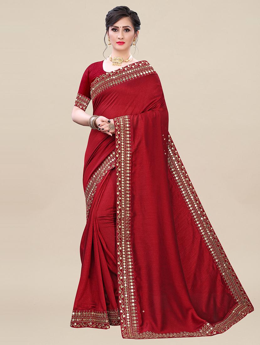 solid bordered saree with blouse - 17484940 - Zoom Image - 1