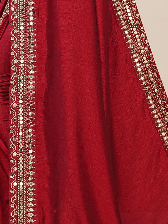 solid bordered saree with blouse - 17484940 - Zoom Image - 5