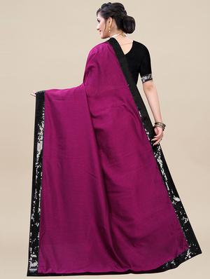 solid bordered saree with blouse - 17484982 - Standard Image - 2