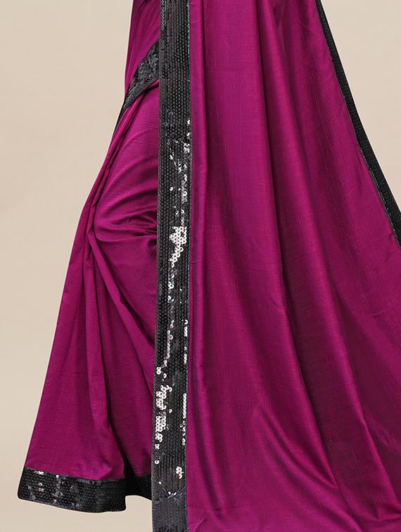 solid bordered saree with blouse - 17484982 - Zoom Image - 3