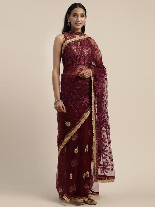 tonal embroidered saree with blouse - 17485414 - Very Small Image - 1