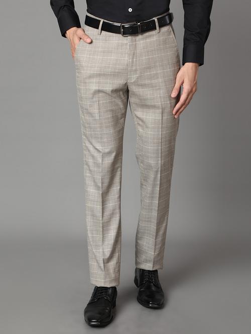 beige checkered flat front formal trouser - 17488115 - Standard Image - 1