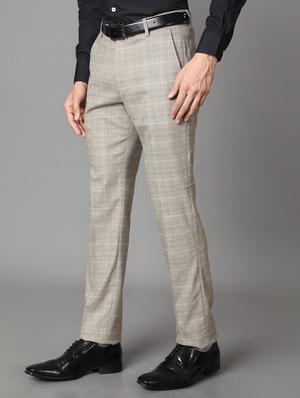 beige checkered flat front formal trouser - 17488115 - Standard Image - 2