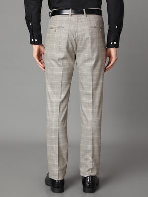 beige checkered flat front formal trouser - 17488115 - Standard Image - 3