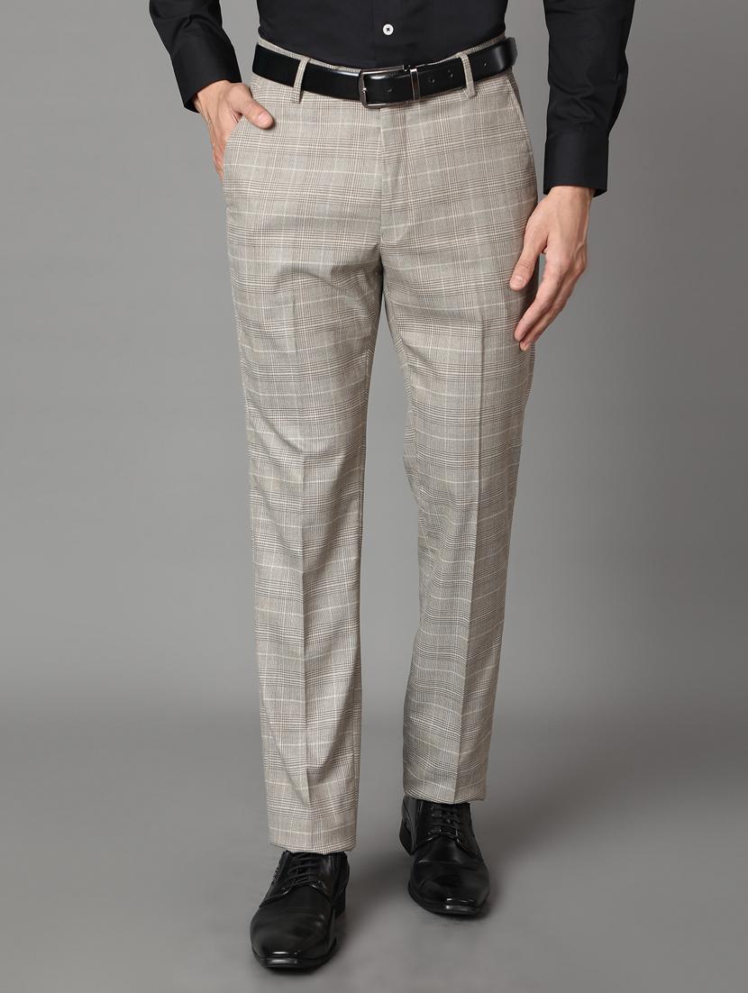 beige checkered flat front formal trouser - 17488115 - Zoom Image - 1