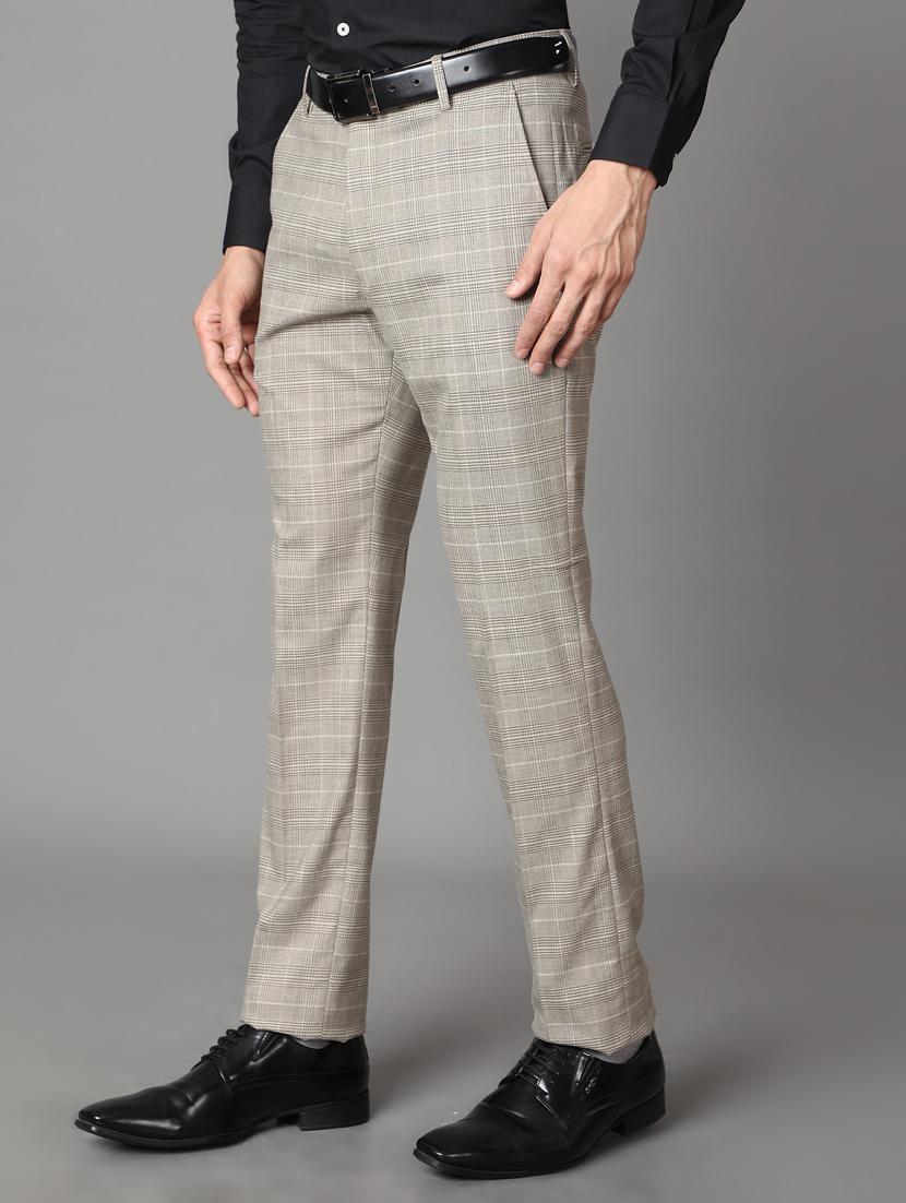 beige checkered flat front formal trouser - 17488115 - Zoom Image - 2