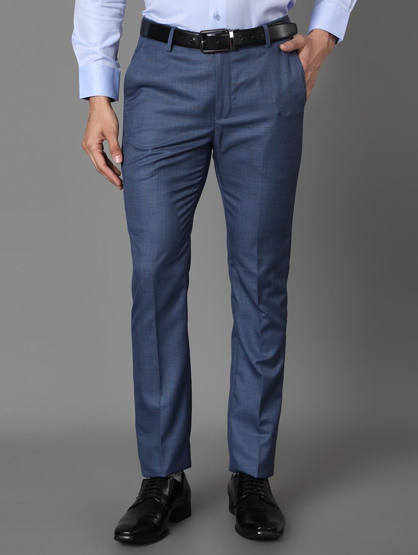blue checkered flat front formal trouser - 17488120 - Zoom Image - 1