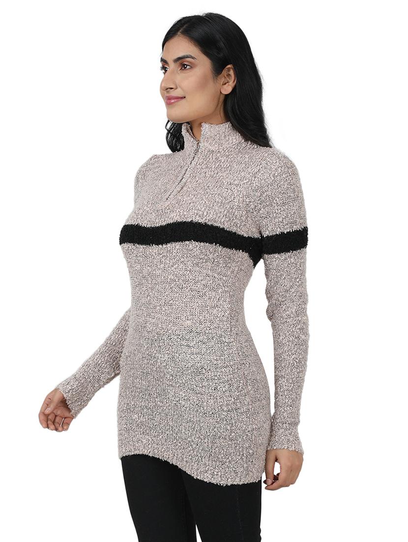 stand collar contrast detail pullover - 17488124 - Zoom Image - 2
