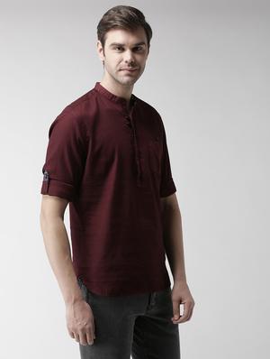 maroon solid short kurtas - 17488706 - Standard Image - 3