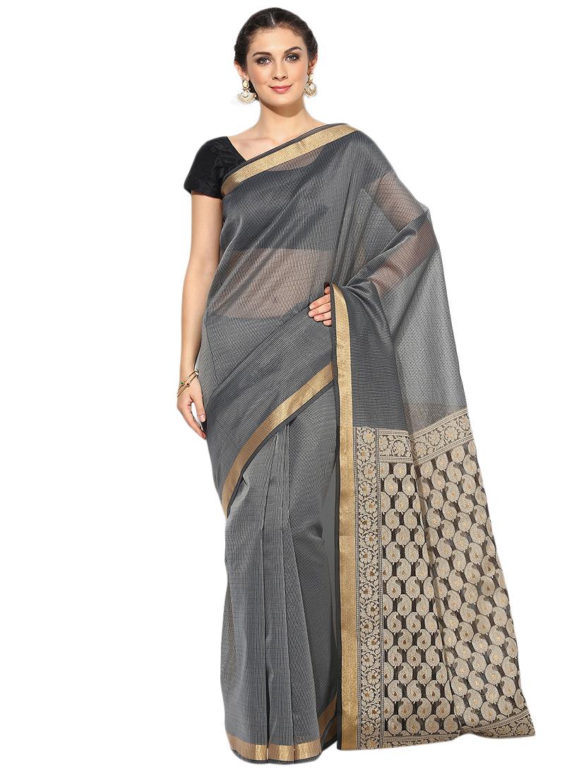 solid bordered banarasi saree with blouse - 17488871 - Zoom Image - 1