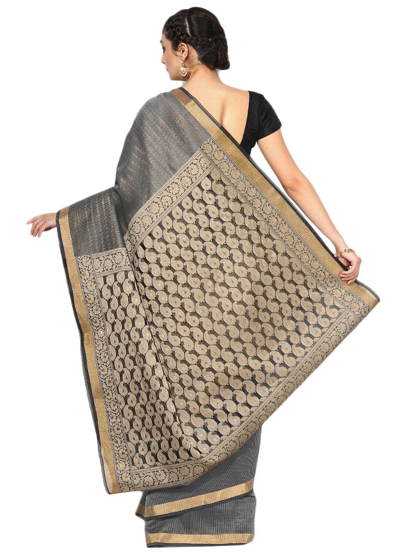 solid bordered banarasi saree with blouse - 17488871 - Zoom Image - 2
