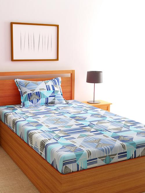 florida cotton 144 tc single bedsheet (blue, geometric) - 17490242 - Very Small Image - 1