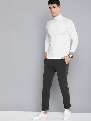 grey solid flat front casual trouser - 17492459 - Standard Image - 3