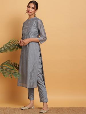 jacquard kurta pant set - 17492533 - Standard Image - 4