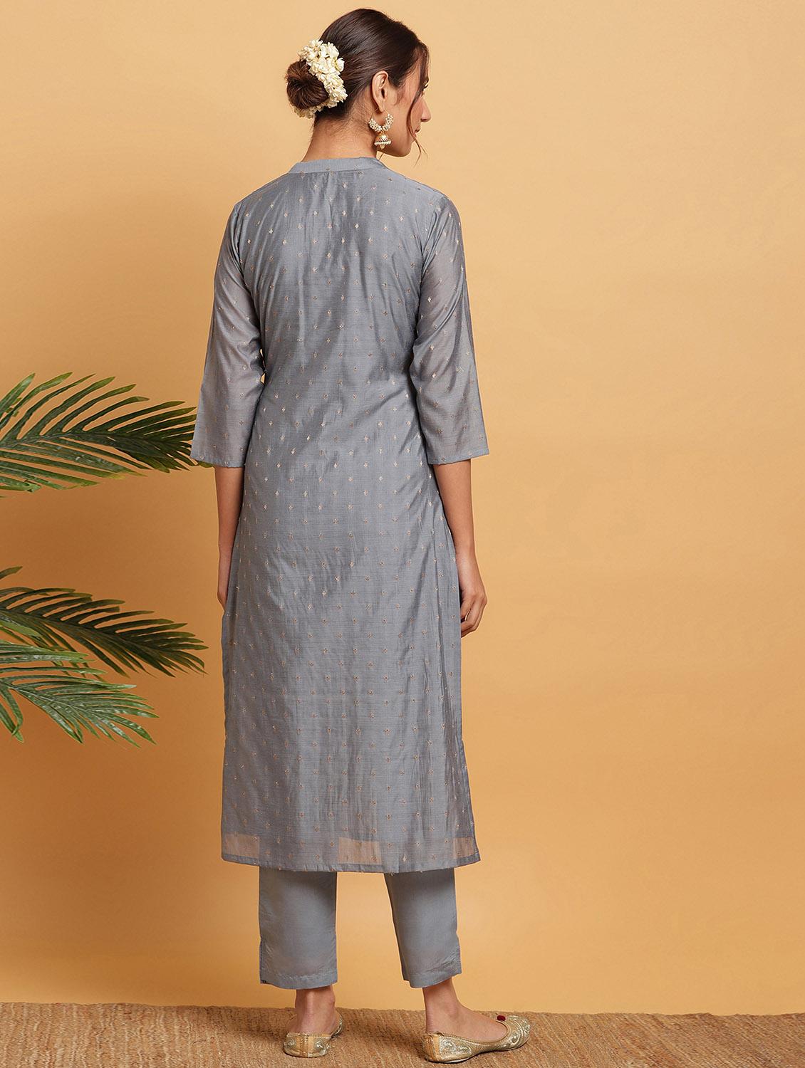 jacquard kurta pant set - 17492533 - Zoom Image - 3