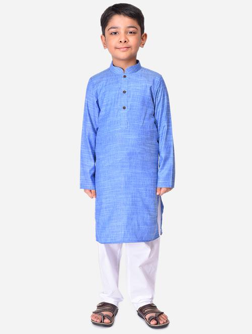 blue linen@cotton linen kurta sets - 17492862 - Standard Image - 1