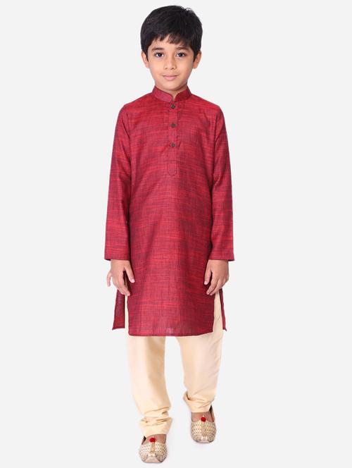 red cotton linen kurta sets - 17492863 - Standard Image - 1