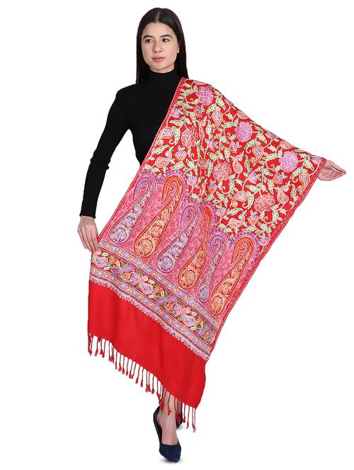 red wool embroidered shawl - 17493012 - Standard Image - 1