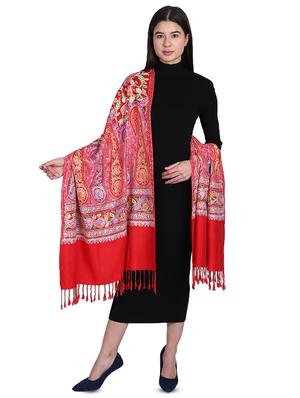red wool embroidered shawl - 17493012 - Standard Image - 3