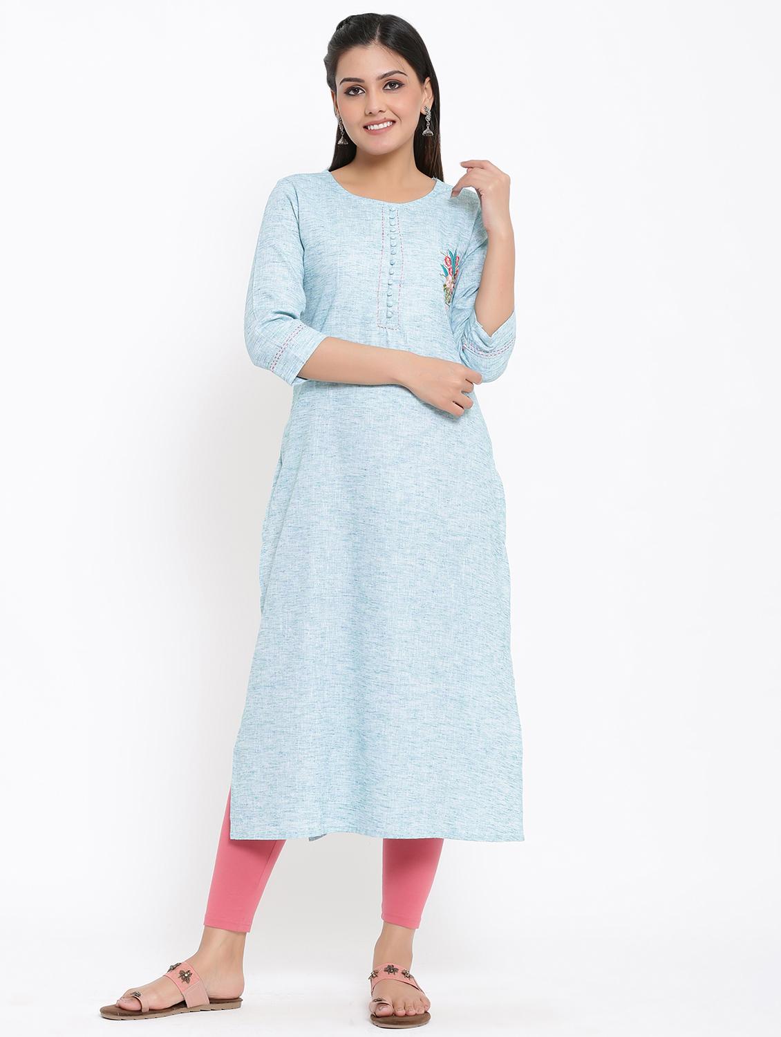 embroidered straight kurta - 17493029 - Zoom Image - 1