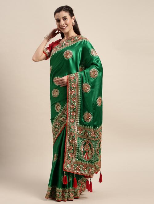 tassel detailed embroidered saree with blouse - 17493058 - Very Small Image - 1