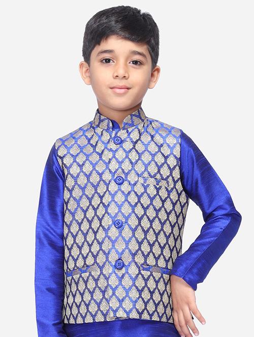 blue silk blend nehru jacket - 17493144 - Standard Image - 1