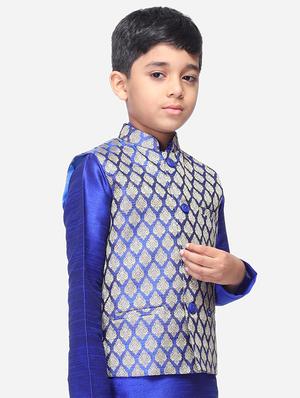 blue silk blend nehru jacket - 17493144 - Standard Image - 2