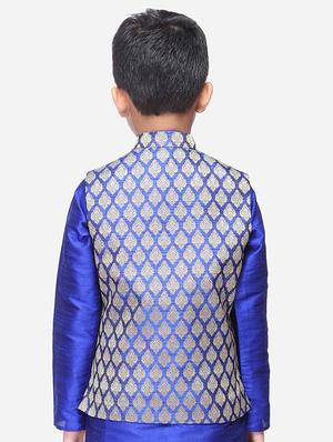 blue silk blend nehru jacket - 17493144 - Standard Image - 3