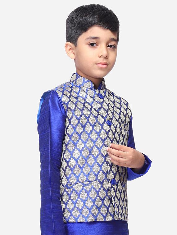 blue silk blend nehru jacket - 17493144 - Zoom Image - 2