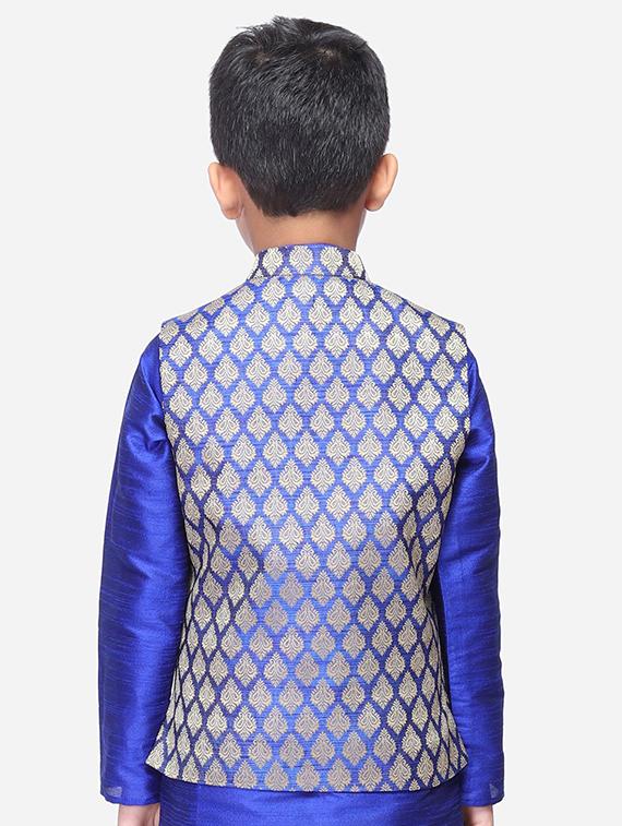 blue silk blend nehru jacket - 17493144 - Zoom Image - 3