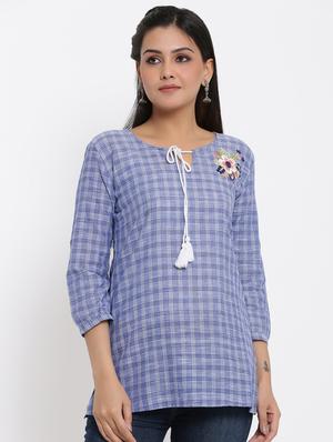 blue cotton blend regular top - 17494168 - Standard Image - 2