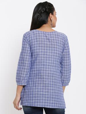 blue cotton blend regular top - 17494168 - Standard Image - 3