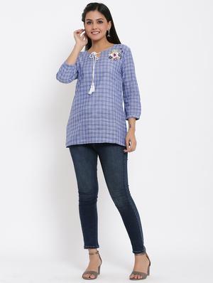 blue cotton blend regular top - 17494168 - Standard Image - 4