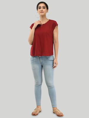 key hole neck solid top - 17494211 - Standard Image - 4