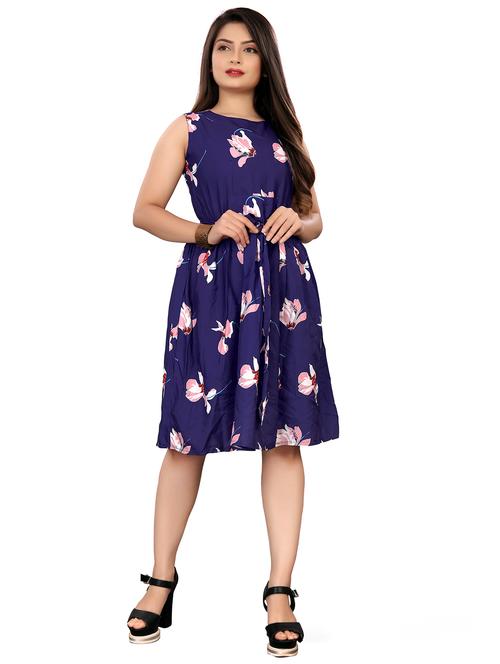 navy blue crepe fit & flare dress - 17494236 - Very Small Image - 1