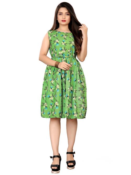 green crepe fit & flare dress - 17494238 - Very Small Image - 1