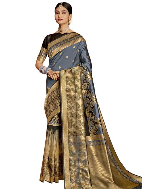 jacquard work kanjivaram saree with blouse - 17494939 - Standard Image - 1